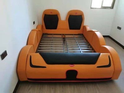 2021 Cartoon Bedroom Furniture Solid Wood Frame Kids Race Sports Car Bed Set For Children