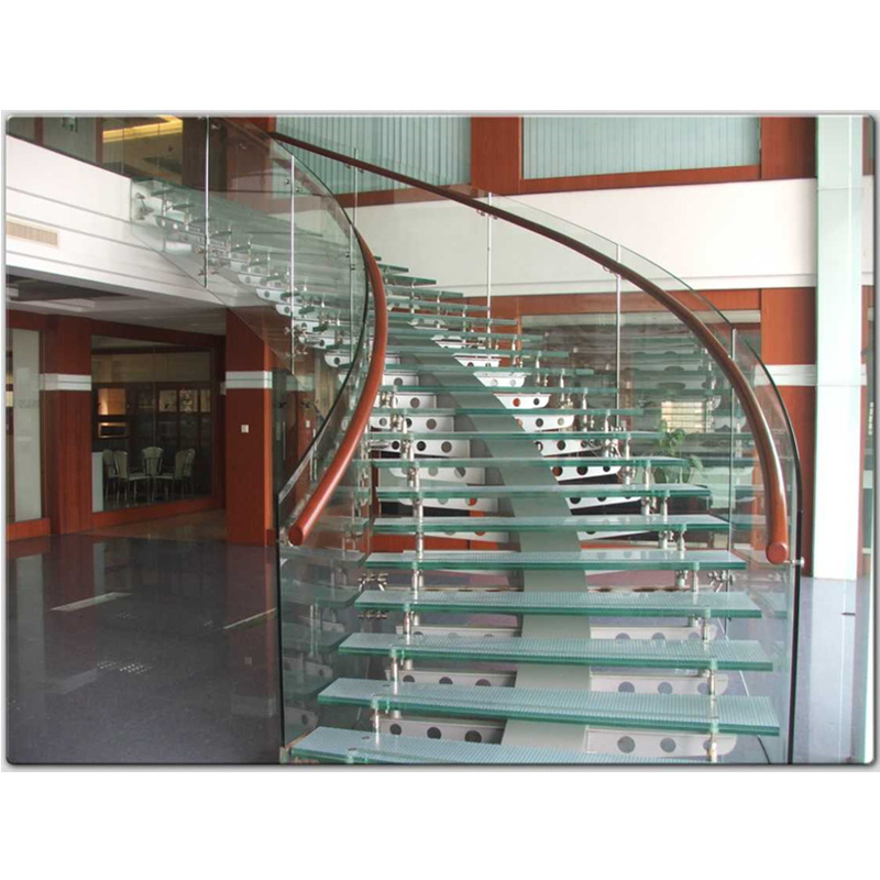 Modern Stainless Steel Arc&Straight Stairs Floating Glass Arc Staircase