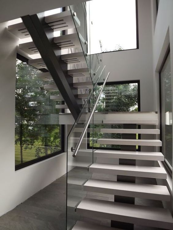 CBMmart Single Beam Staircase Outside Inside Metal Rod Rope Glass Railing Light Marble Stone Design with 3D Drawings Stairs