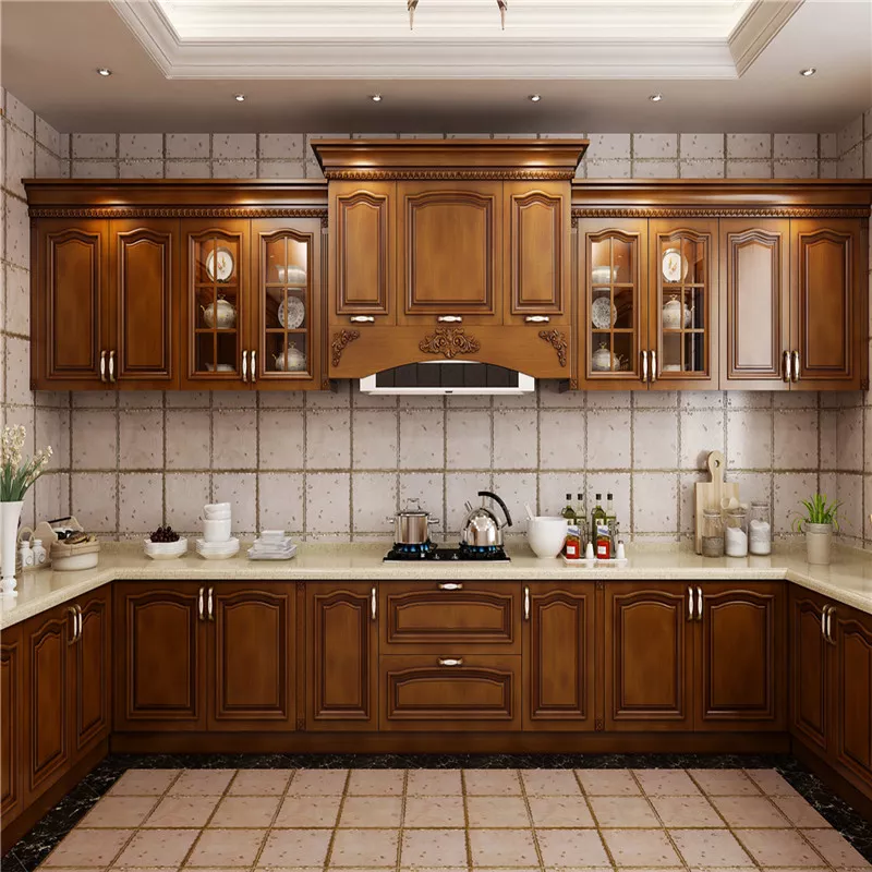 North American Customized Kitchen Pantry Furniture Classic Cherry Wood Kitchen Cabinets