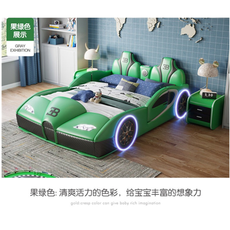 Hot selling ABS healthy kids racing car beds solid wood bedroom furniture children bunk bed