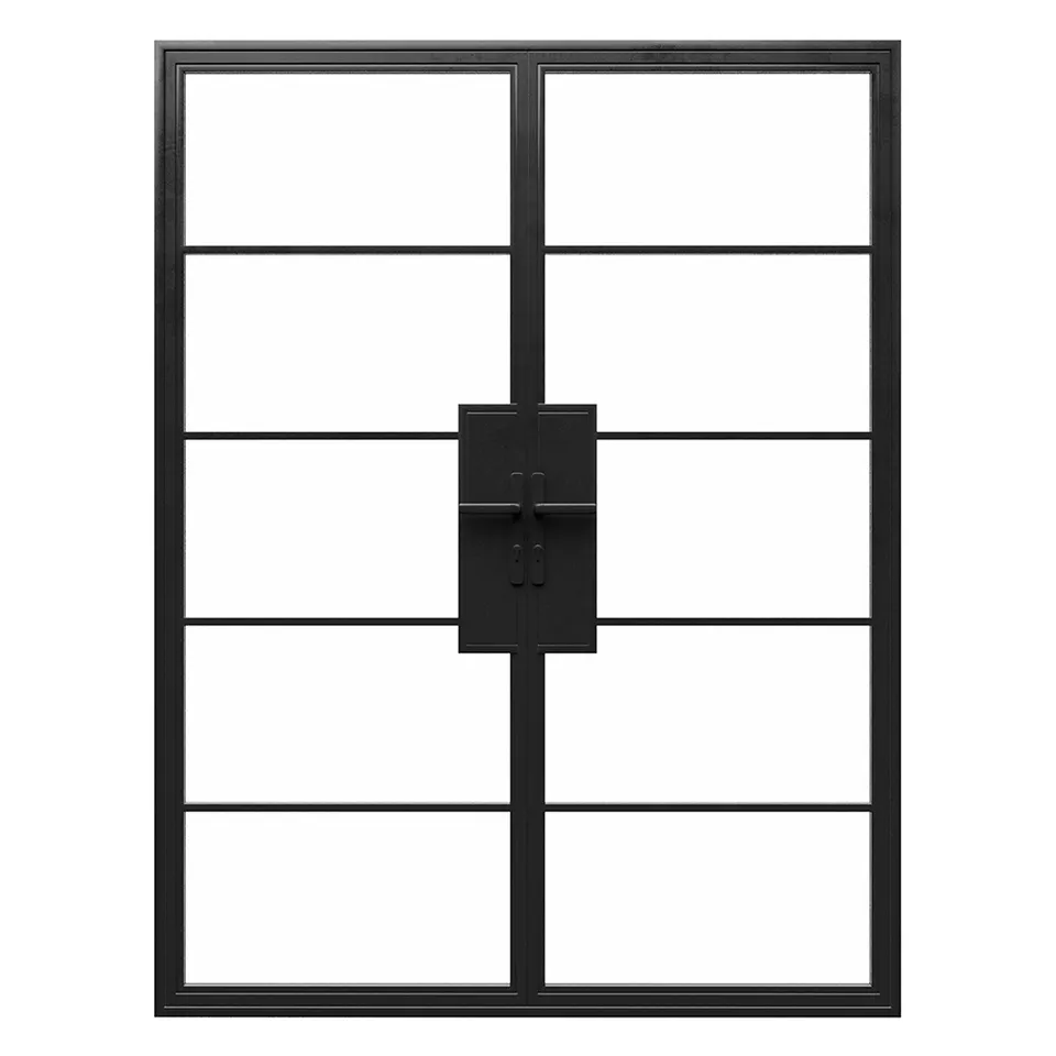 Modern decorative exterior simple design double wrought iron front entry glass door