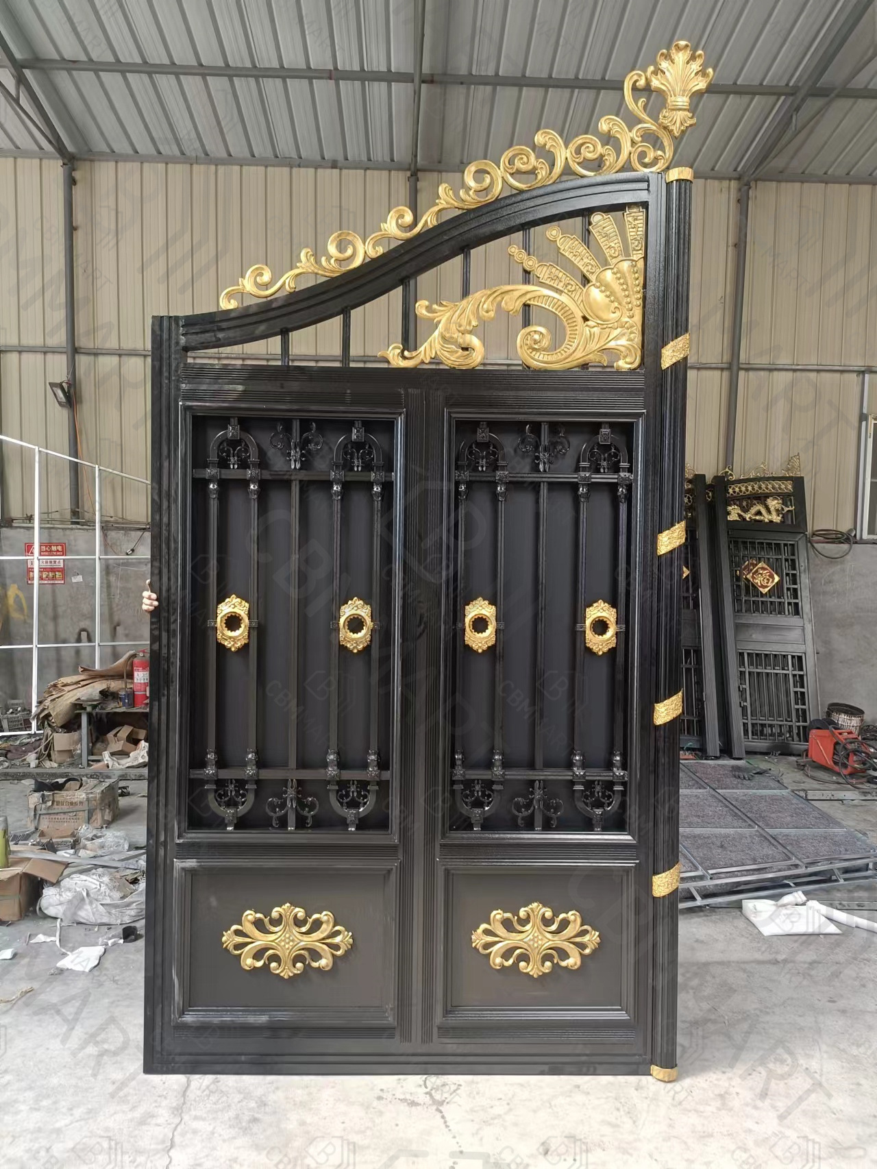 CBMmart Villa Gold Wrought Iron Main Gate Designs Garden Electric Fencing Trellis Sliding Motor Manual Key Access gates