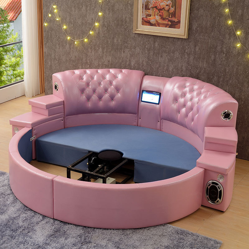 Princess fancy bed big size girl bedroom furniture modern adult style leather massage round bed