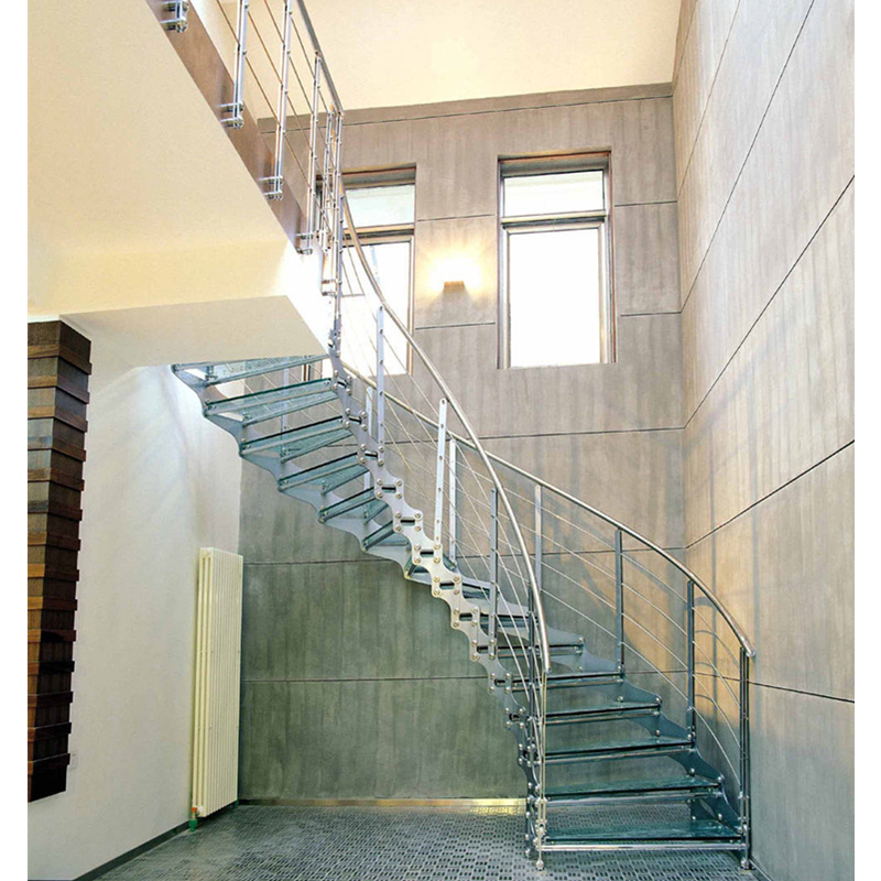 Modern Stainless Steel Arc&Straight Stairs Floating Glass Arc Staircase