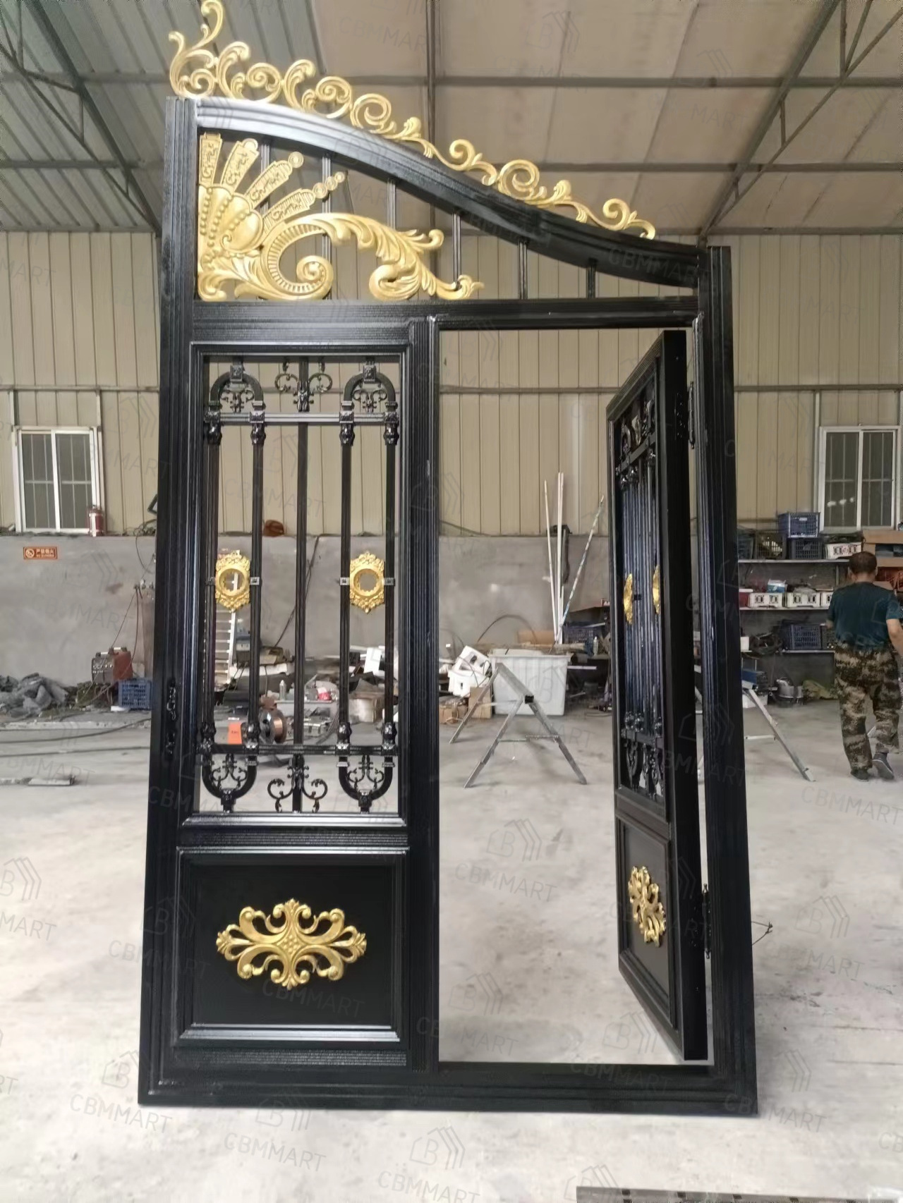 CBMmart Villa Gold Wrought Iron Main Gate Designs Garden Electric Fencing Trellis Sliding Motor Manual Key Access gates