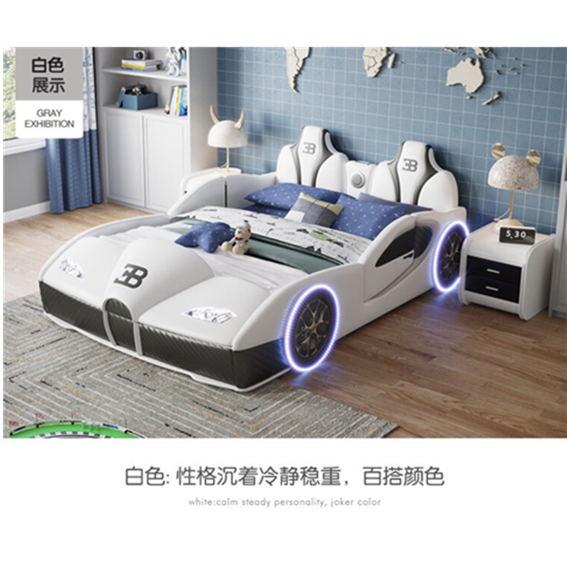 Hot selling ABS healthy kids racing car beds solid wood bedroom furniture children bunk bed