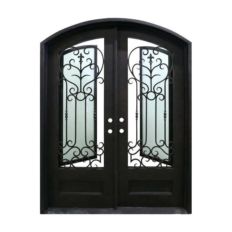 Cheap Price Nigeria Catalogue Cast Arches Front Double Galvanized Entrance Entry Wrought Iron Door With Sidelight