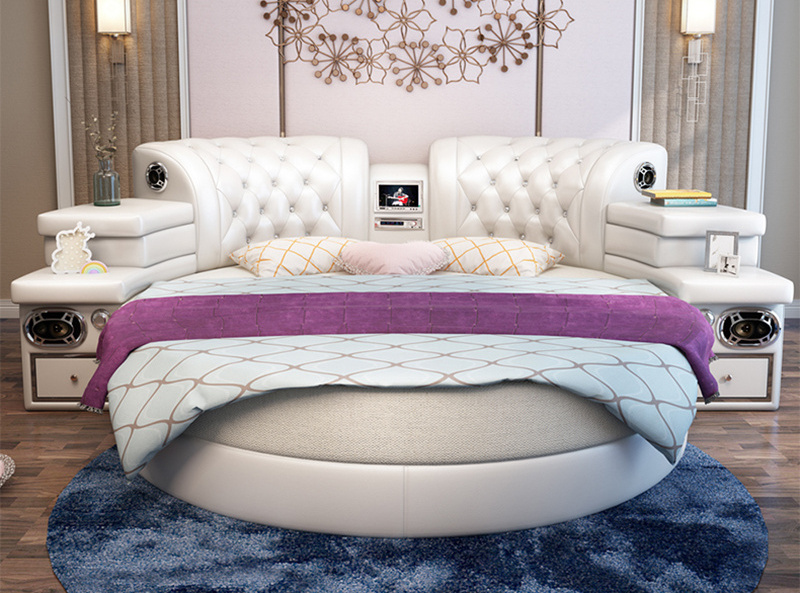 girls bedroom furniture pink big round leather bed, cheap round beds for sale