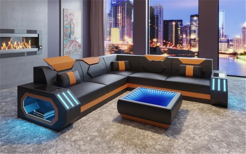 modern home italian design large u shape sectionals leather couch living room furniture sofas with led light