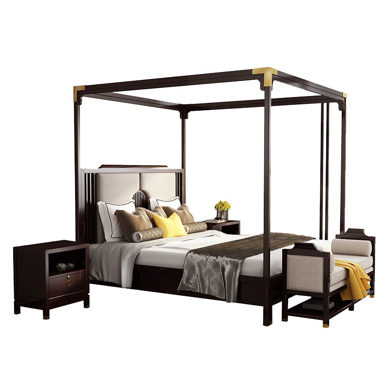 Unique modern design luxury residential gold sandalwood canopy bedroom bed