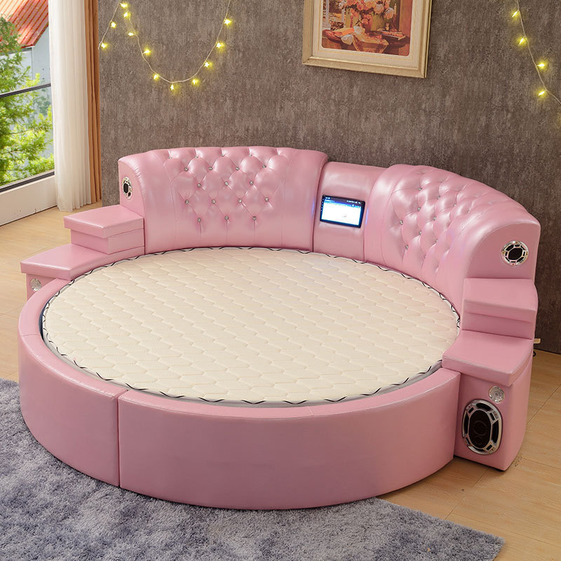 Princess fancy bed big size girl bedroom furniture modern adult style leather massage round bed