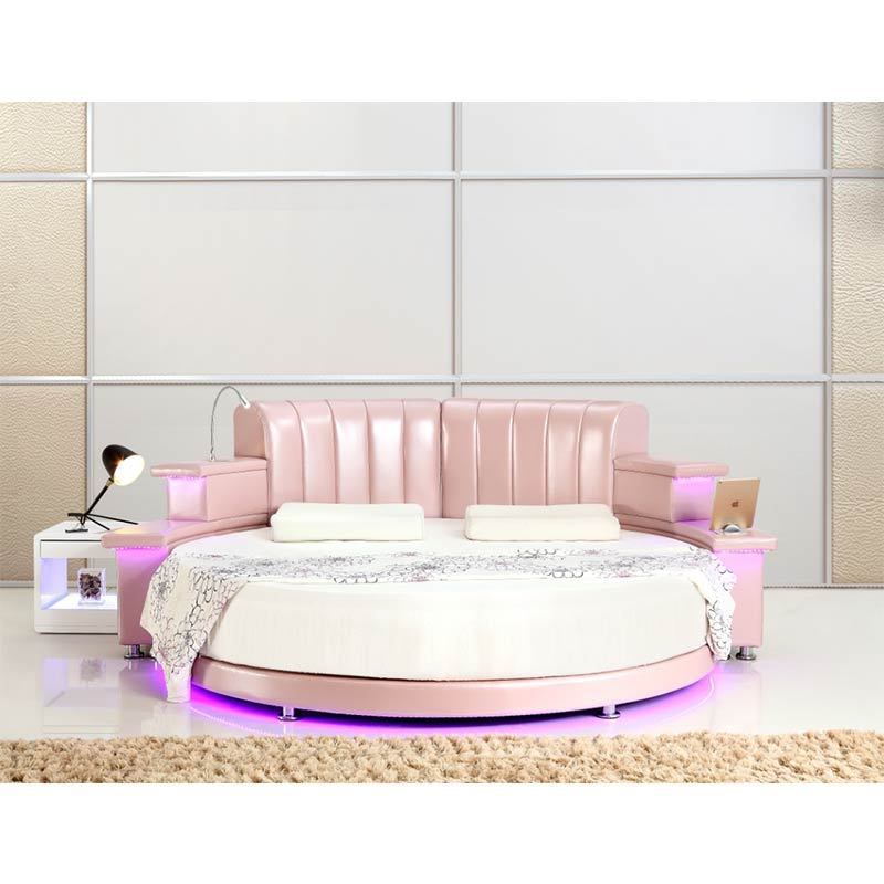 CBMMART modern Luxury bedroom set furniture princess pink color round leather bed