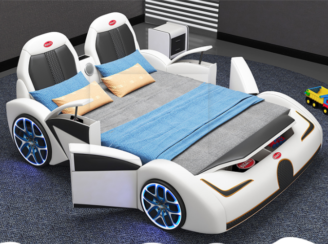 Cartoon Bedroom Furniture Solid Wood Frame Kids Race Sports Car Beds Set For Children