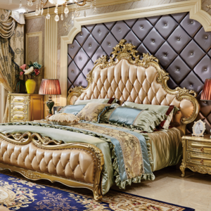 CBMmart luxury antique style royal gold bed wooden king size beds camas