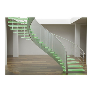 Modern Stainless Steel Arc&Straight Stairs Floating Glass Arc Staircase