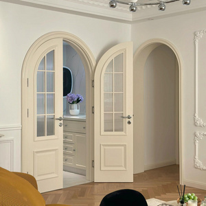 French Style Arch  Solid Wood Casement Two-open  Interior Door With Glass Inserted for Living Room Divider