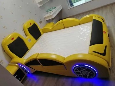 2021 Cartoon Bedroom Furniture Solid Wood Frame Kids Race Sports Car Bed Set For Children