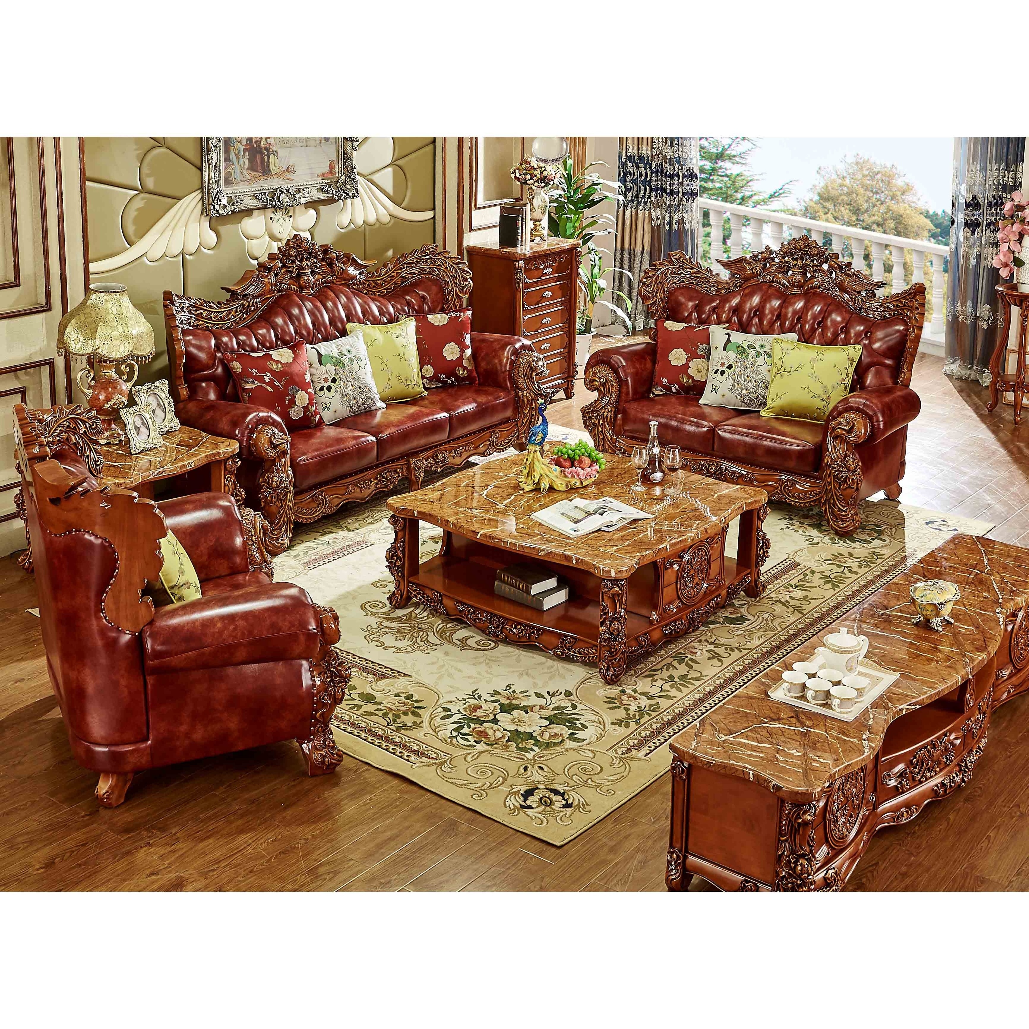 CBMmart European Luxury Hand Carved Wooden Sofa Couch Set Antique Chairs Handmade Solid Wood Room Sofas