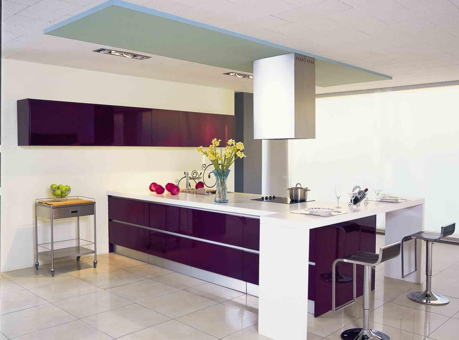 CBMMART Luxury Purple Design Smart Home Customized Design Plywood Moisture Proof Kitchen Cabinet