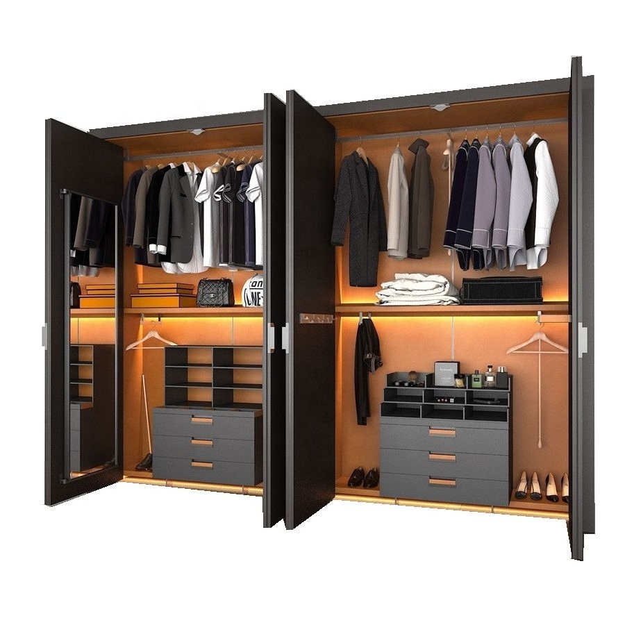 Customized Design Flat Open Wooden Freestanding Large Storage Dressing Room Walk In Closets Sliding Door Wardrobe Modern