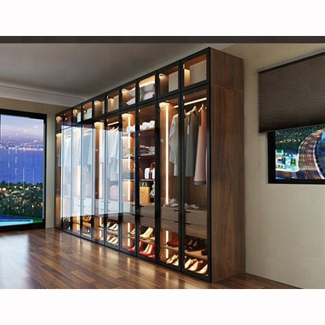 CBMmart Modern Luxury Metal Wardrobes New Design Sliding Glass Door Wardrobe Closet