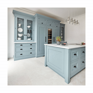 CBMmart Light Blue Color Classic Kitchen Cabinets Granite Top Island With Cam Lock System Drawers Shelves Cupholder