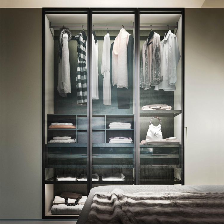 CBMmart Home Improvement Aluminium Frame Glass Free Standing Swing Wardrobe Closet