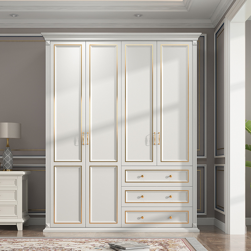 CBMmart Custom and Bedroom Furniture Modern Luxury Oak Furniture Painted Ivory Wardrobe with Drawers for Storage Closet