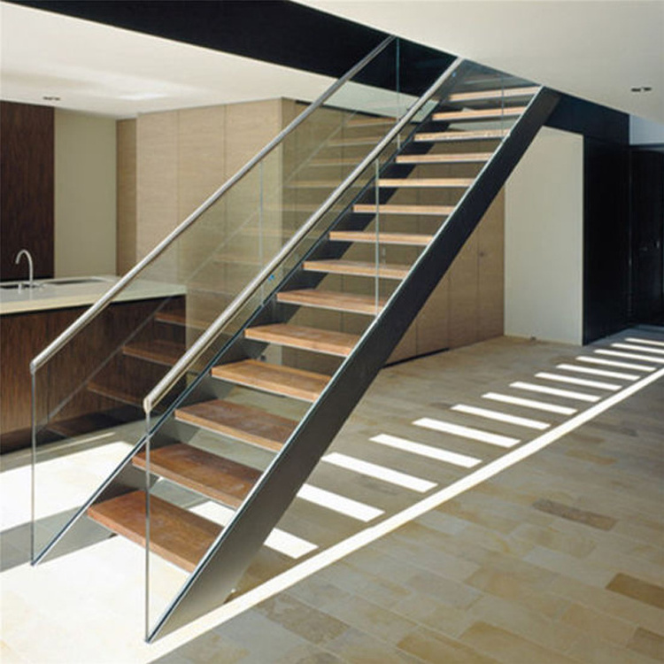 CBMmart Stainless Steel Stairs External Wood Staircases Side Stringer Straight Staircase For Small Spaces