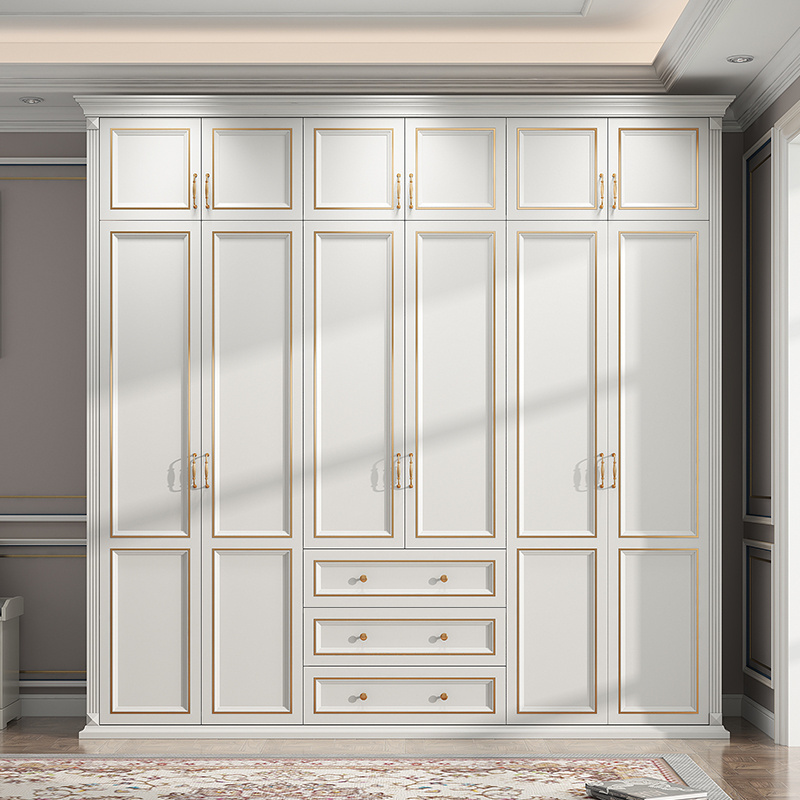 CBMmart Custom and Bedroom Furniture Modern Luxury Oak Furniture Painted Ivory Wardrobe with Drawers for Storage Closet