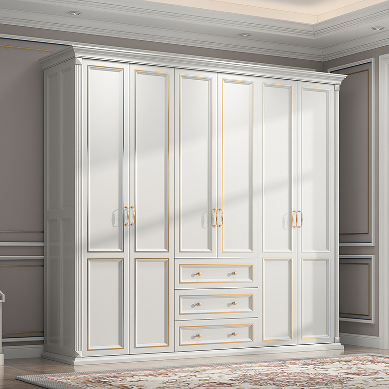 CBMmart Custom and Bedroom Furniture Modern Luxury Oak Furniture Painted Ivory Wardrobe with Drawers for Storage Closet