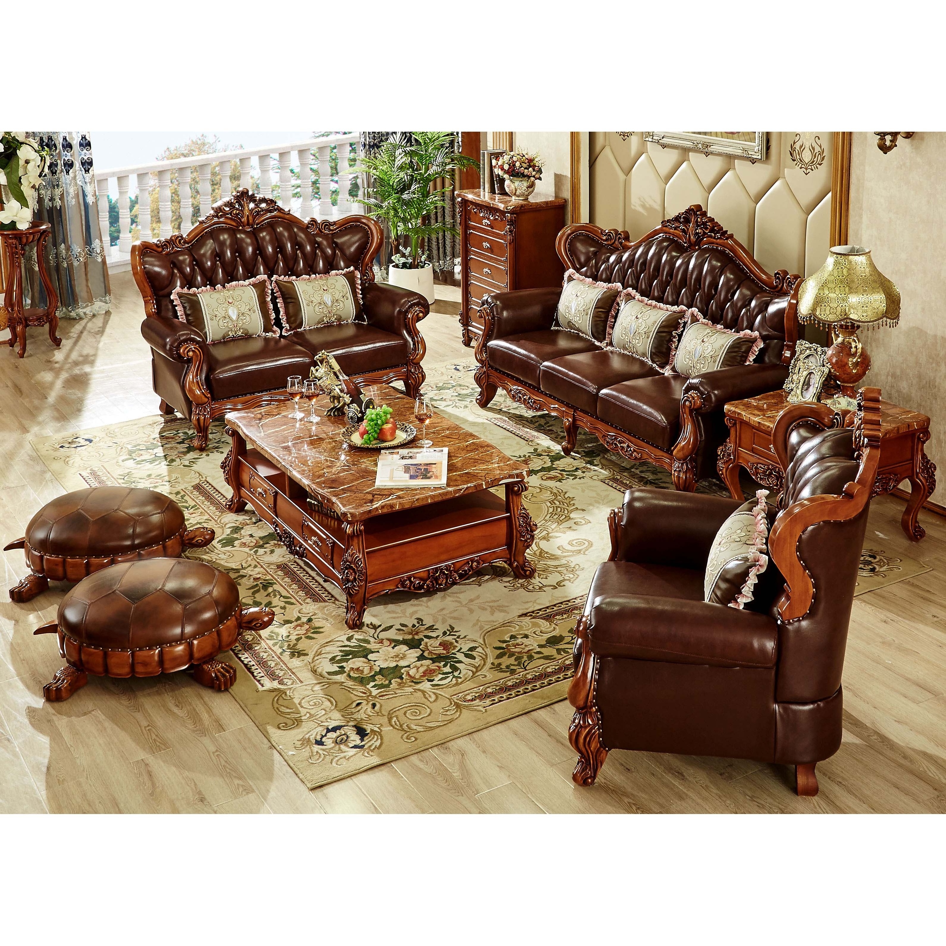 CBMmart European Luxury Hand Carved Wooden Sofa Couch Set Antique Chairs Handmade Solid Wood Room Sofas