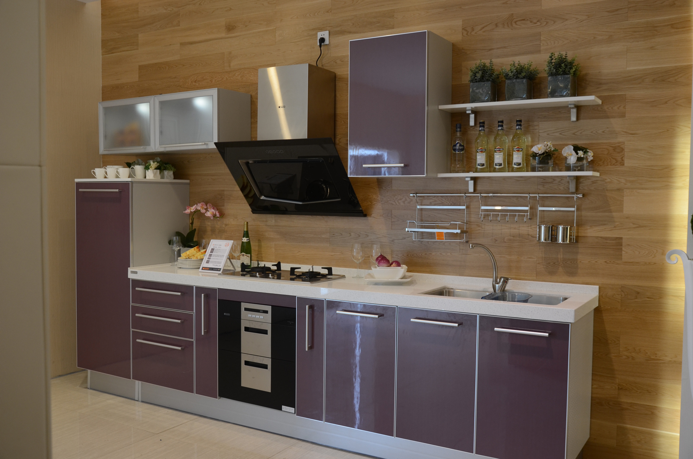 CBMMART Luxury Purple Design Smart Home Customized Design Plywood Moisture Proof Kitchen Cabinet