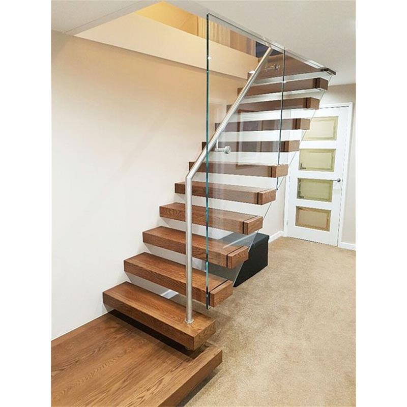 Mono Stringer wood tread floating staircase with led light