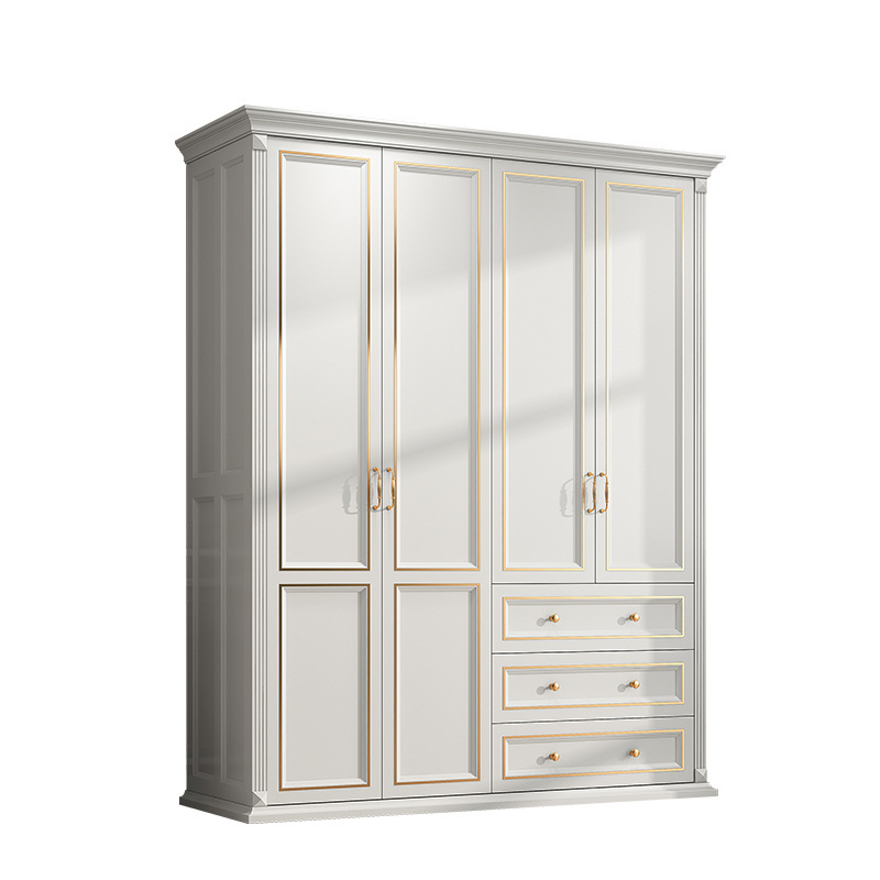 CBMmart Custom and Bedroom Furniture Modern Luxury Oak Furniture Painted Ivory Wardrobe with Drawers for Storage Closet