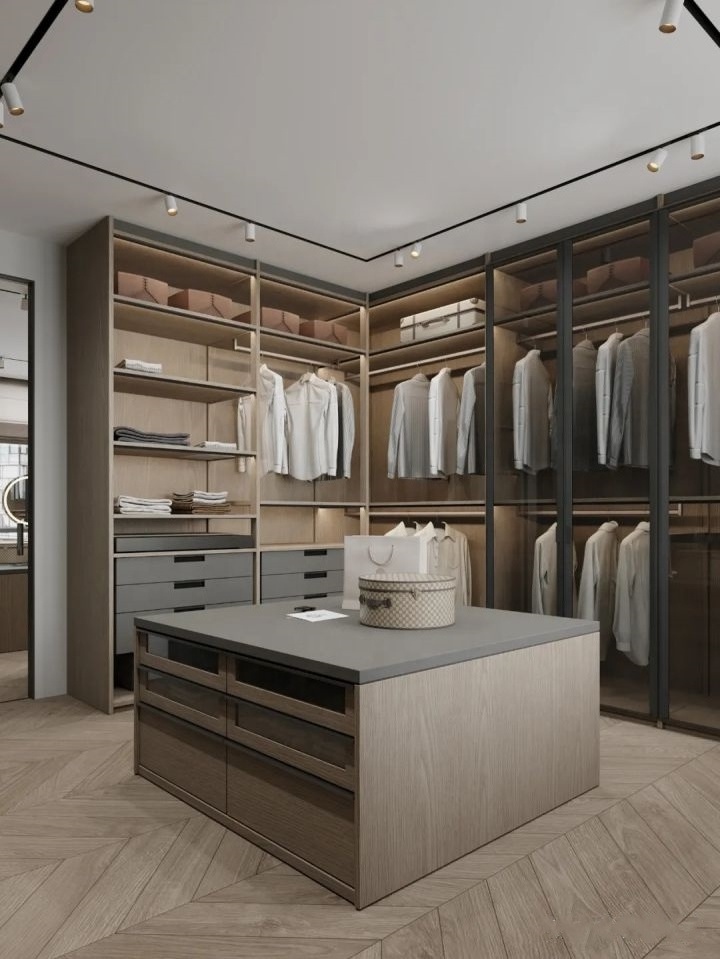 CBMmart Walk-in LED Wardrobe Glass Door Closet Open Shelf Organizer Wardrobes Island Storage Closets Central Island