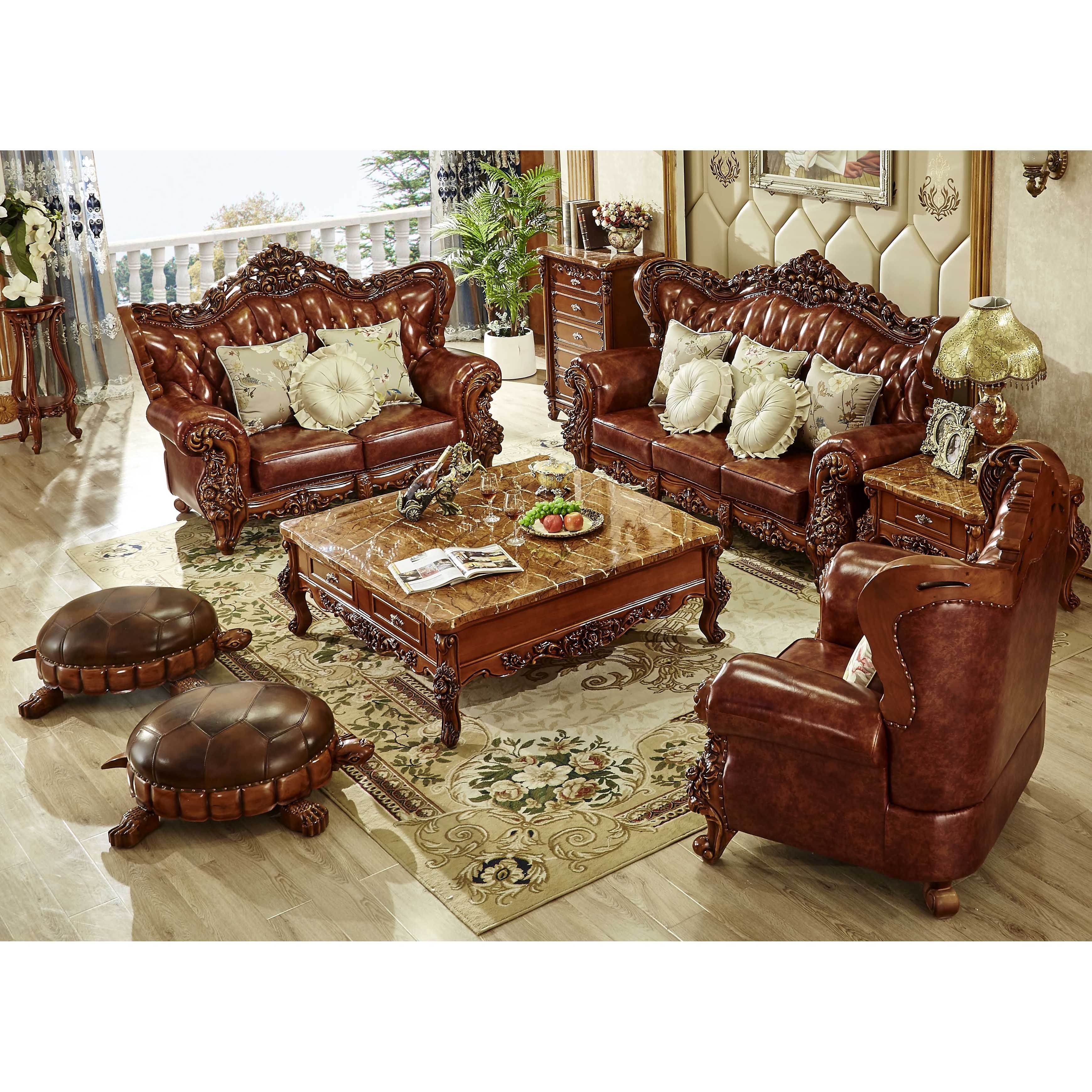 CBMmart European Luxury Hand Carved Wooden Sofa Couch Set Antique Chairs Handmade Solid Wood Room Sofas