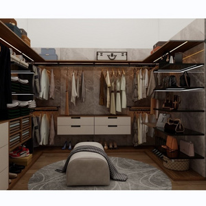 Customized wall wardrobe closet organizer with open shelves  walk in closet wardrobe with dress up table