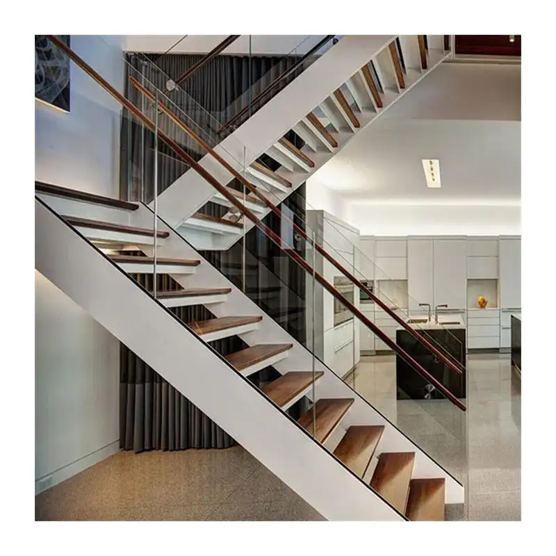 CBMmart Simple design mono metal stringers deck stairs clear glass railing staircase with landing