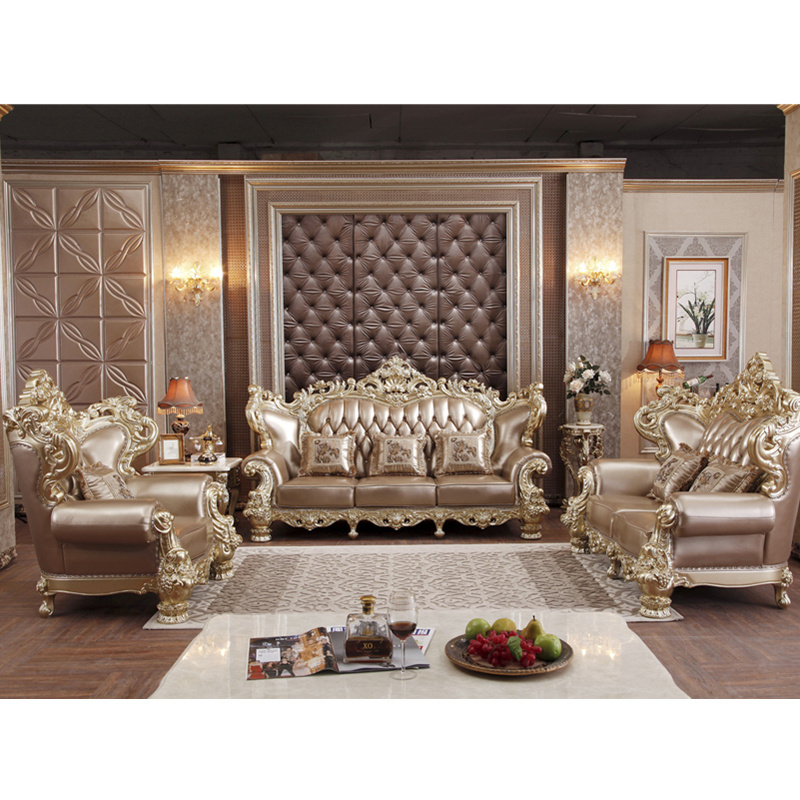 CBMmart Luxury Antique Living Room Furniture Chaise Lounge Appearance Leather Sofa Gold Leather Sofa