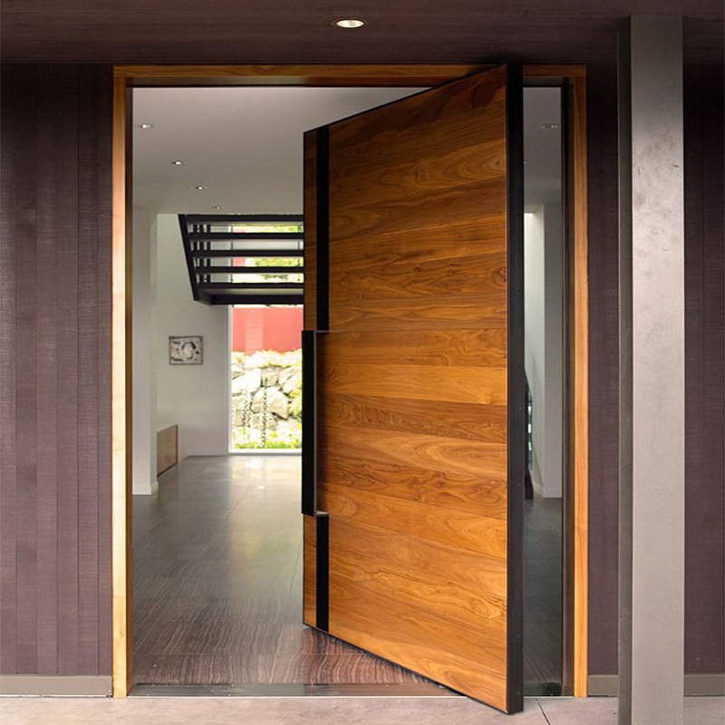 Modern External Flat Section Panels Solid Oak Wood Pivot Entry Door with Aluminum Handle and Hardware for Residential