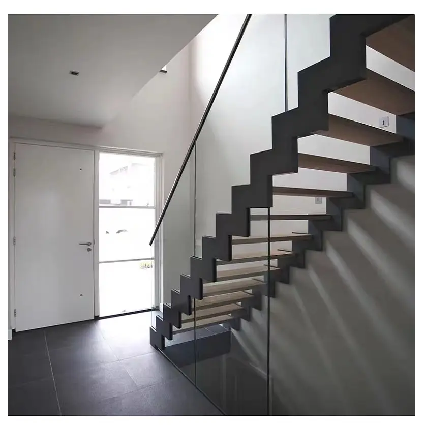 CBMmart Simple design mono metal stringers deck stairs clear glass railing staircase with landing