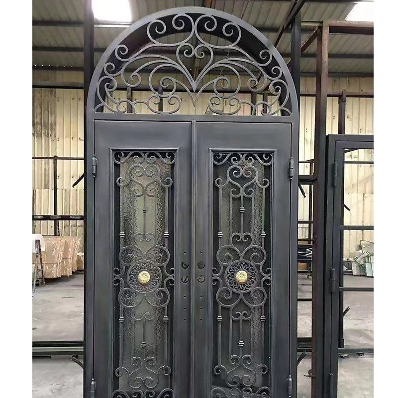 CBMmart exterior arches design entrance door matt black wrought iron double door