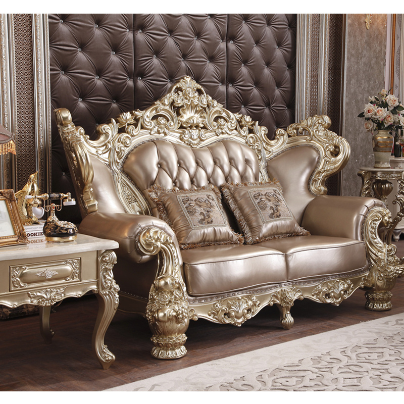 CBMmart Luxury Antique Living Room Furniture Chaise Lounge Appearance Leather Sofa Gold Leather Sofa