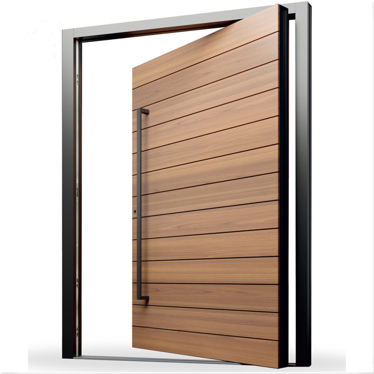 Modern External Flat Section Panels Solid Oak Wood Pivot Entry Door with Aluminum Handle and Hardware for Residential