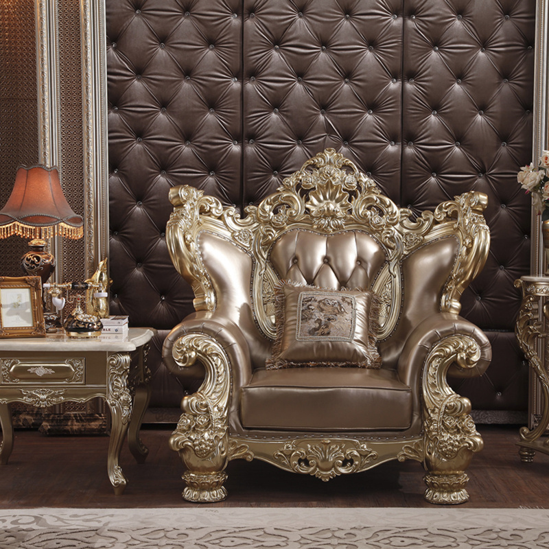 CBMmart Luxury Antique Living Room Furniture Chaise Lounge Appearance Leather Sofa Gold Leather Sofa