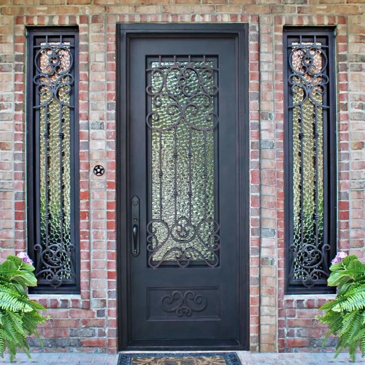 CBMmart Villa Metal Door Security Exterior Iron Entry Swing Main Entrance Front Entry Wrought Iron Doors