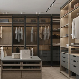 Customized walk in robe closet organizer with open shelves walk in closet wardrobe with dress up island table