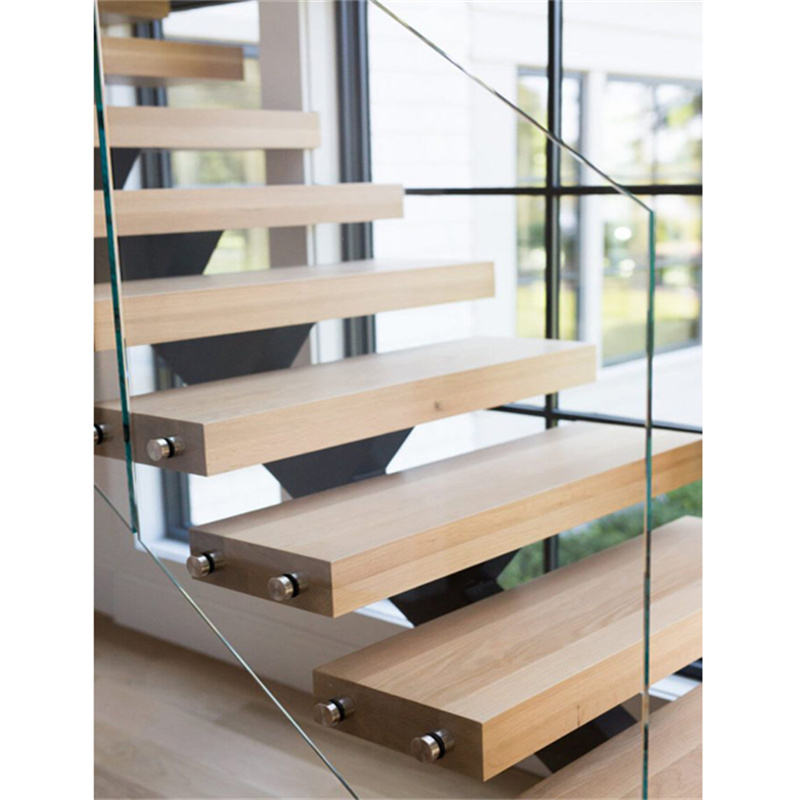 CBMmart Whole House Customize Interior wooden treads glass railing floating staircase